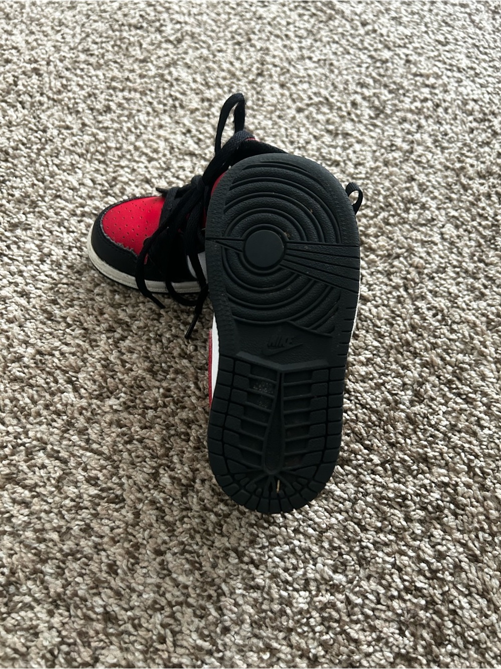 Jordan Kids Red and Black High-Top Sneakers - Picture 2 of 3